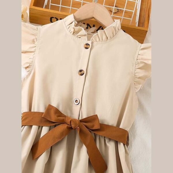 Girls Casual Ruffle Trim Cap Front Belted Dress - Image 4