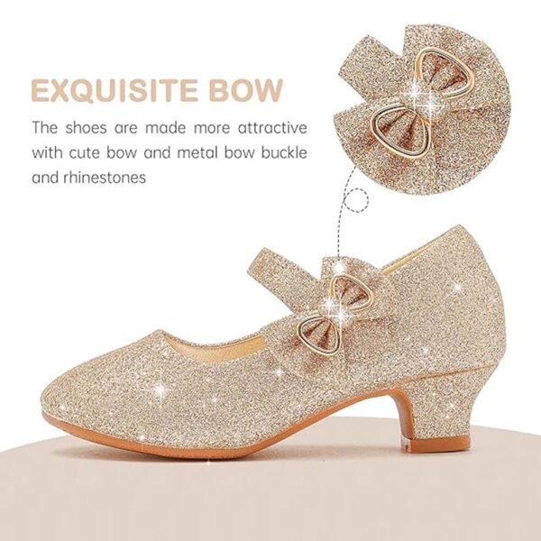 Girls Dress Shoes Low Heel Princess Flats Mary Jane Flower Wedding Party Glitter Shoes - Image 3