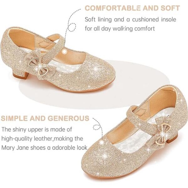 Girls Dress Shoes Low Heel Princess Flats Mary Jane Flower Wedding Party Glitter Shoes - Image 4