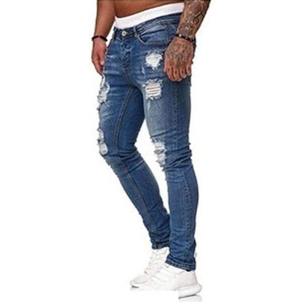 Men's Stretch Destroyed Ripped Skinny Jeans - Image 2