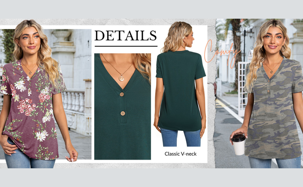 Stylish Women's Henley Tunic Tops Button Up Fashion