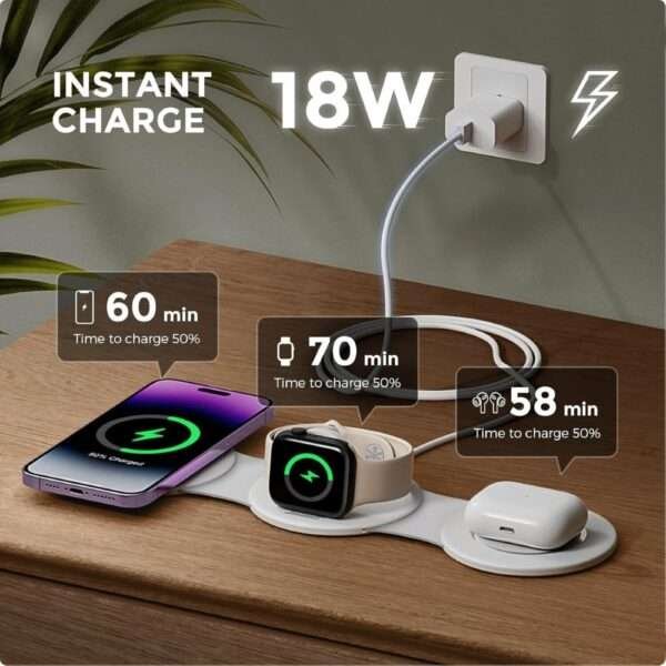 Hicober 3 in 1 Wireless Charging Station for iPhone 15 Magnetic Foldable Travel Charger Station Stand 18W - Image 4